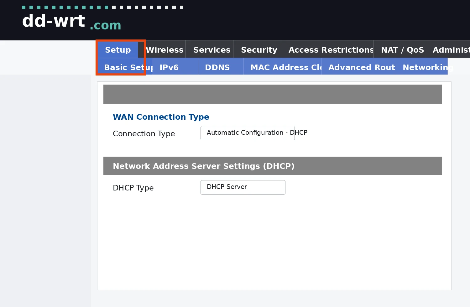 DD-WRT Router setup screenshot 1