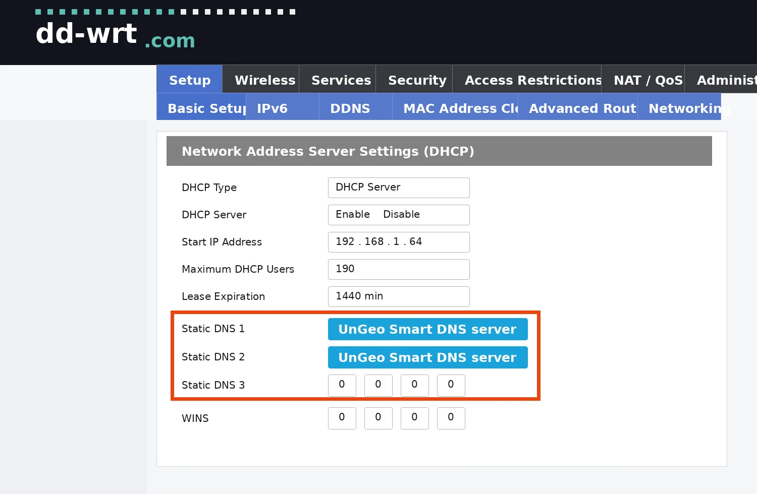 DD-WRT Router setup screenshot 2