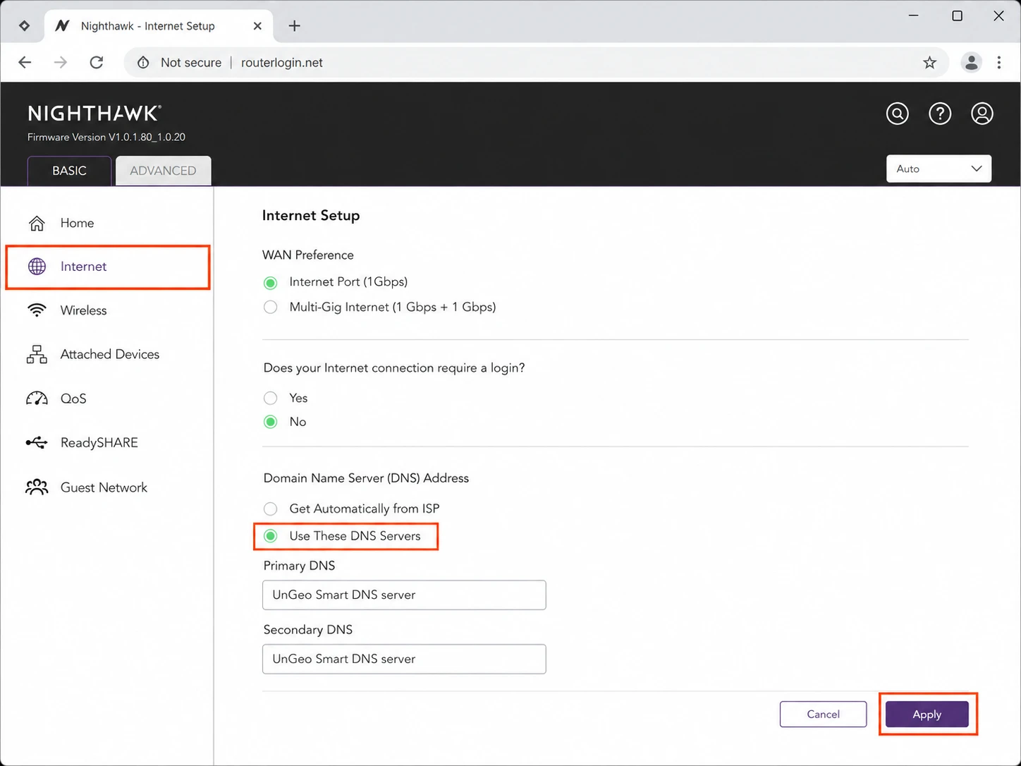 Netgear Router setup screenshot 2